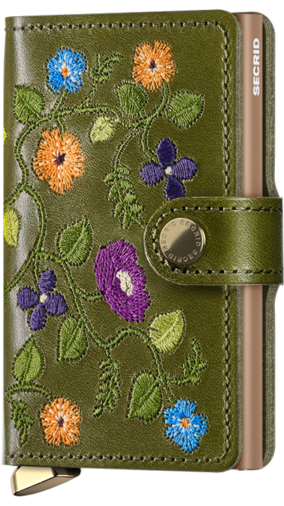 Secrid miniwallet stitch floral olive front