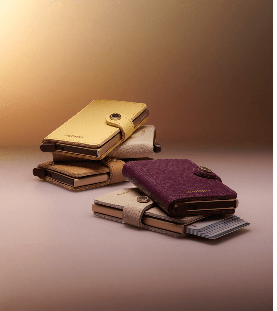 Stacks of colourful card holders from the Pebble collection