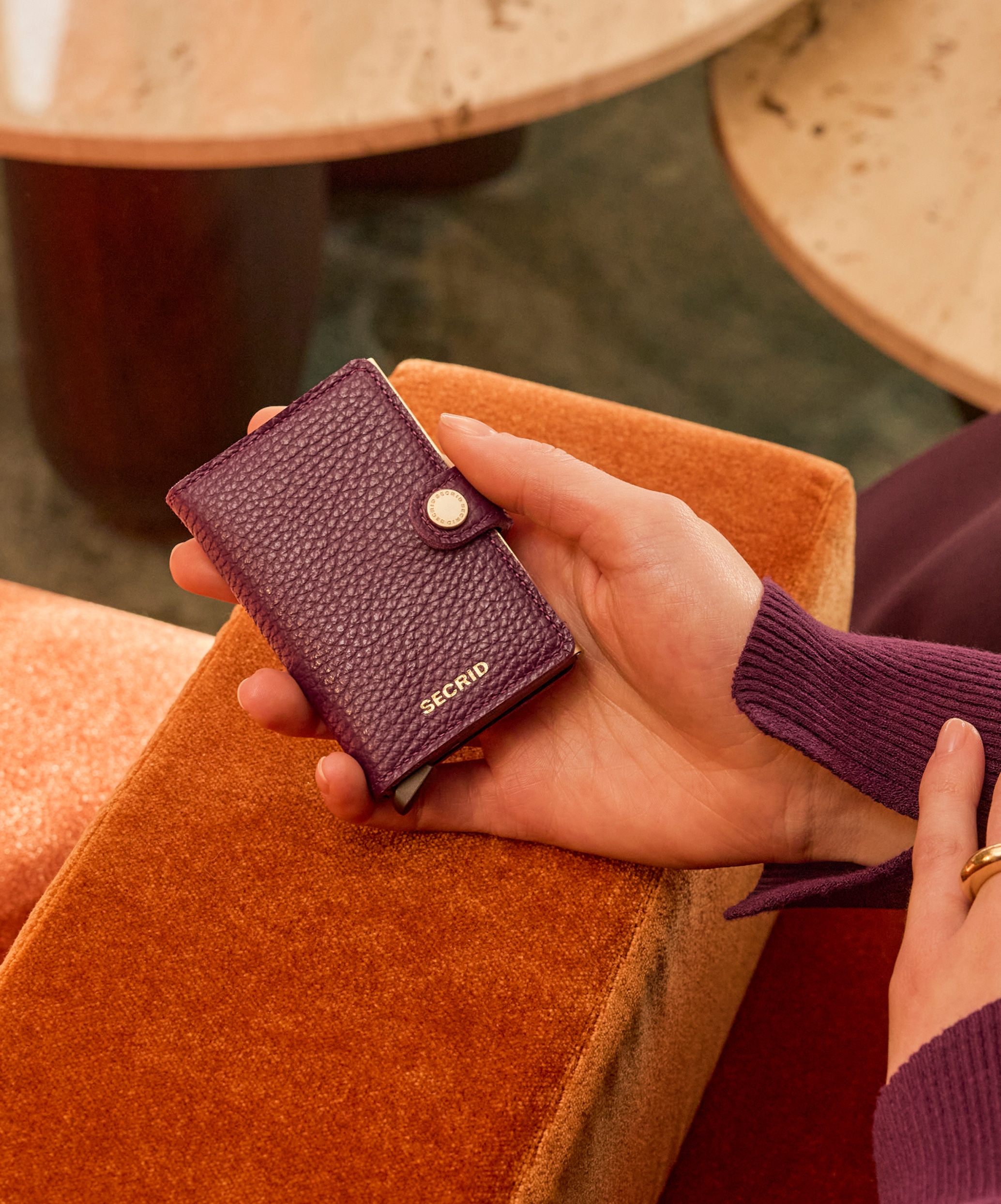 Real life image of the miniwallet-pebble-grape wallet