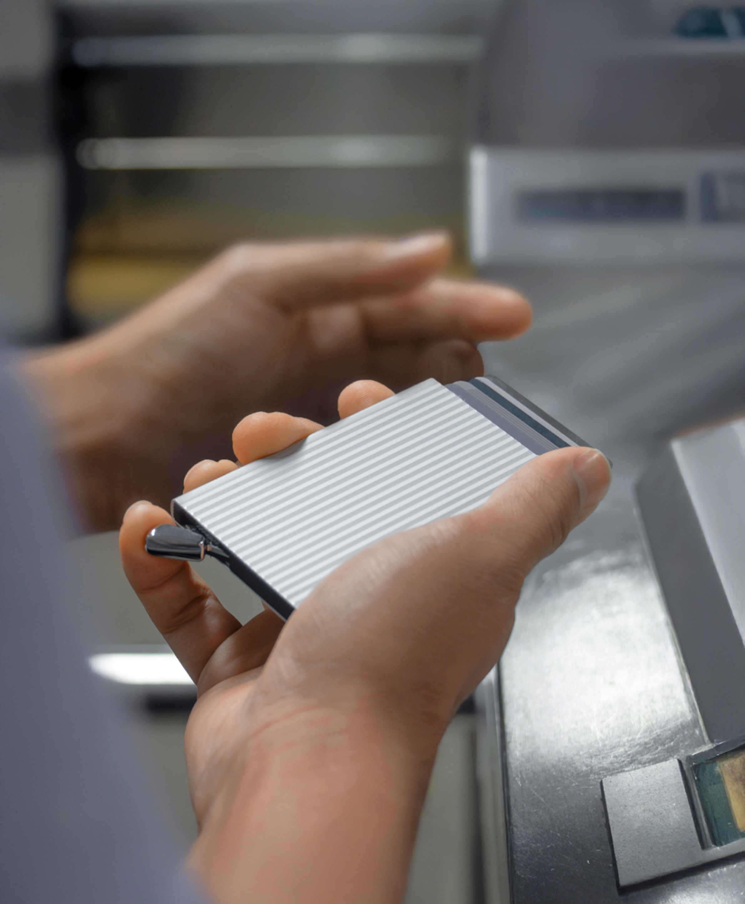 Real life image of the premium-cardprotector-fluted-silver-- wallet